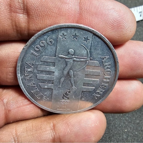 1996 Atlanta Olympics General Mills Archery Token Challenge Coin Silver Tone - Picture 4 of 7